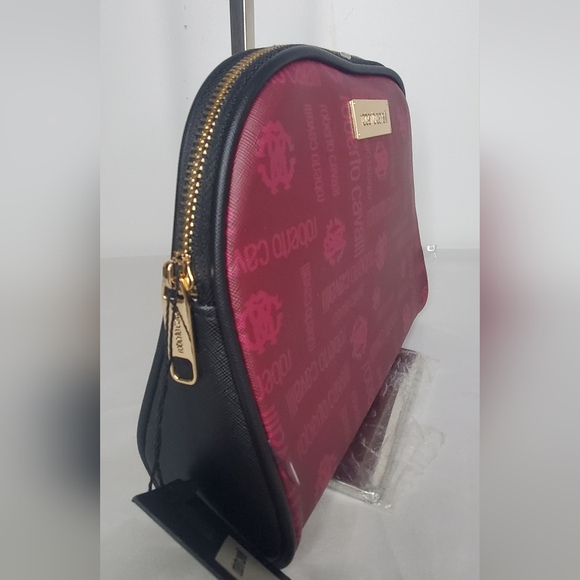 NWT Roberto Cavalli 8"x9"Cosmetic Bag Designer Case In Burgundy - Picture 3 of 13